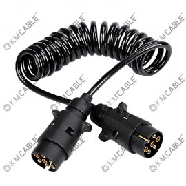 7P Plugs Coiled Trailer cable,TP1201,Black Jacket,Spiral wire