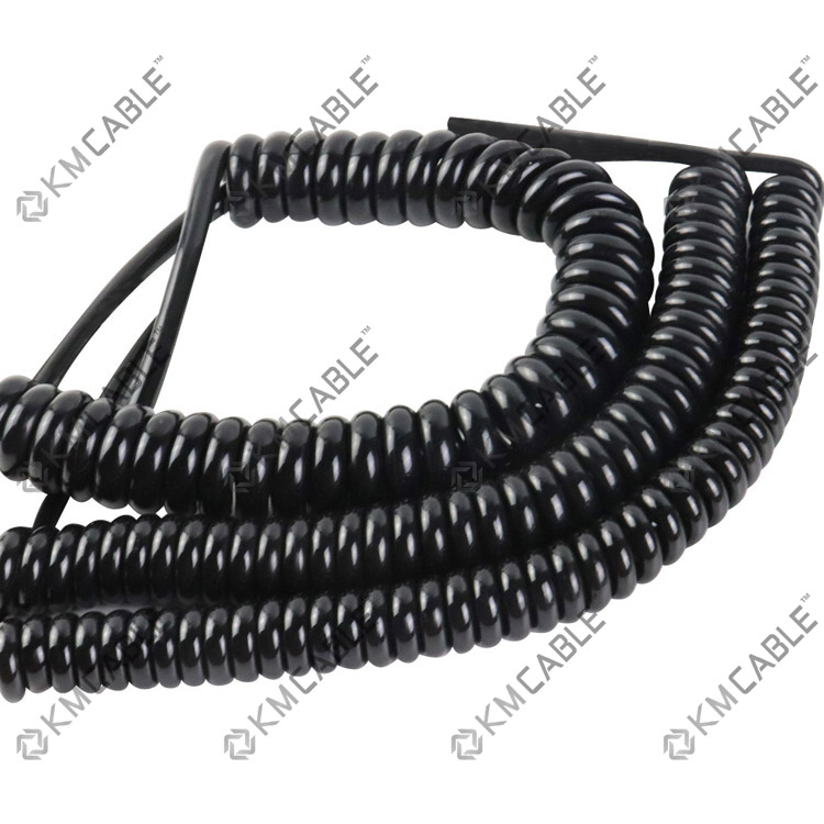 COIL LENGTH # 10" 250mm 2 CORE 1sqmm COILED BLACK PUR POWER / DATA CABLE 