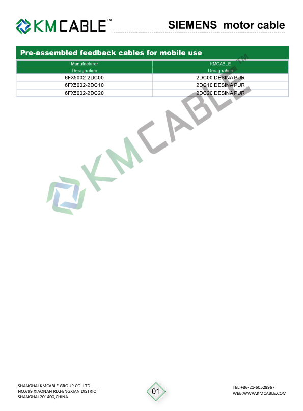Pre-assembled feedback cables for fixed laying Servo motor line encoder cable SIEMENS cable