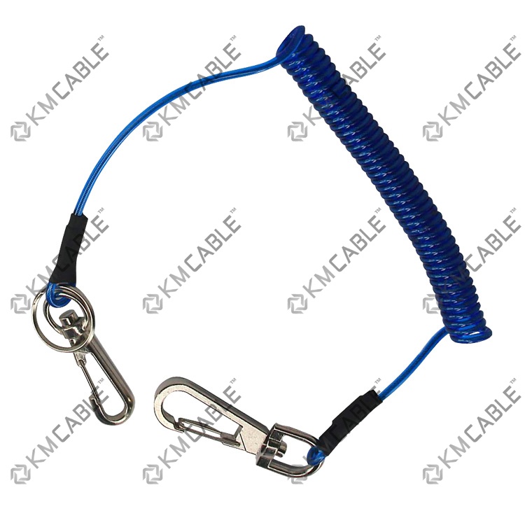 1 pieces US Fishing Retractable Wire Rope Coiled Lanyard Safety Rope Swivel Ring 